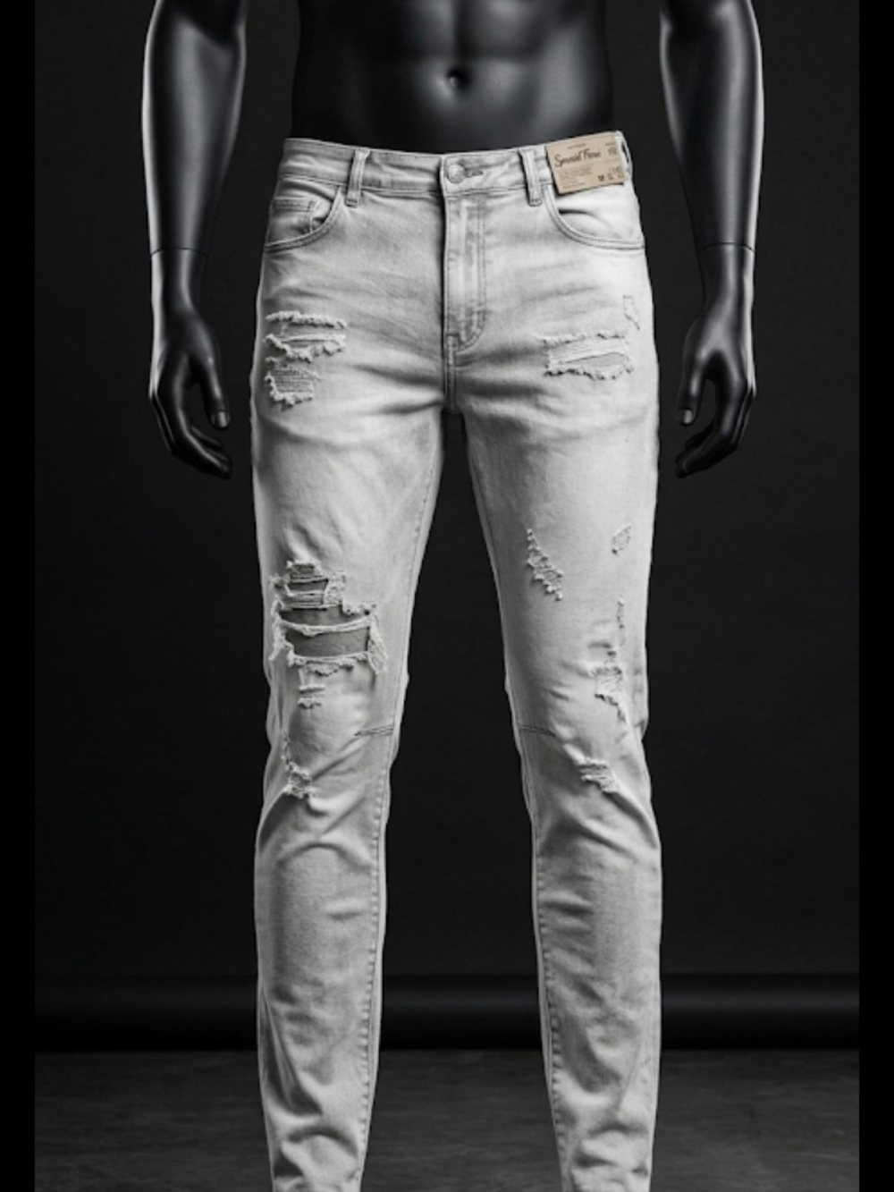 Relaxed Fit Distressed Gray Men's Jeans